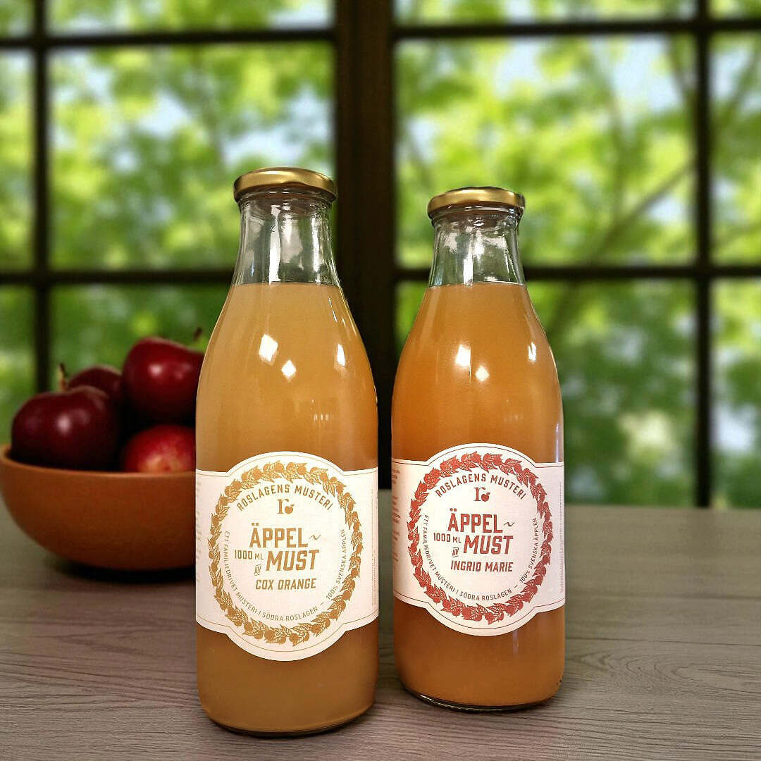 Glasflaska Roslagens musteri äppelmust